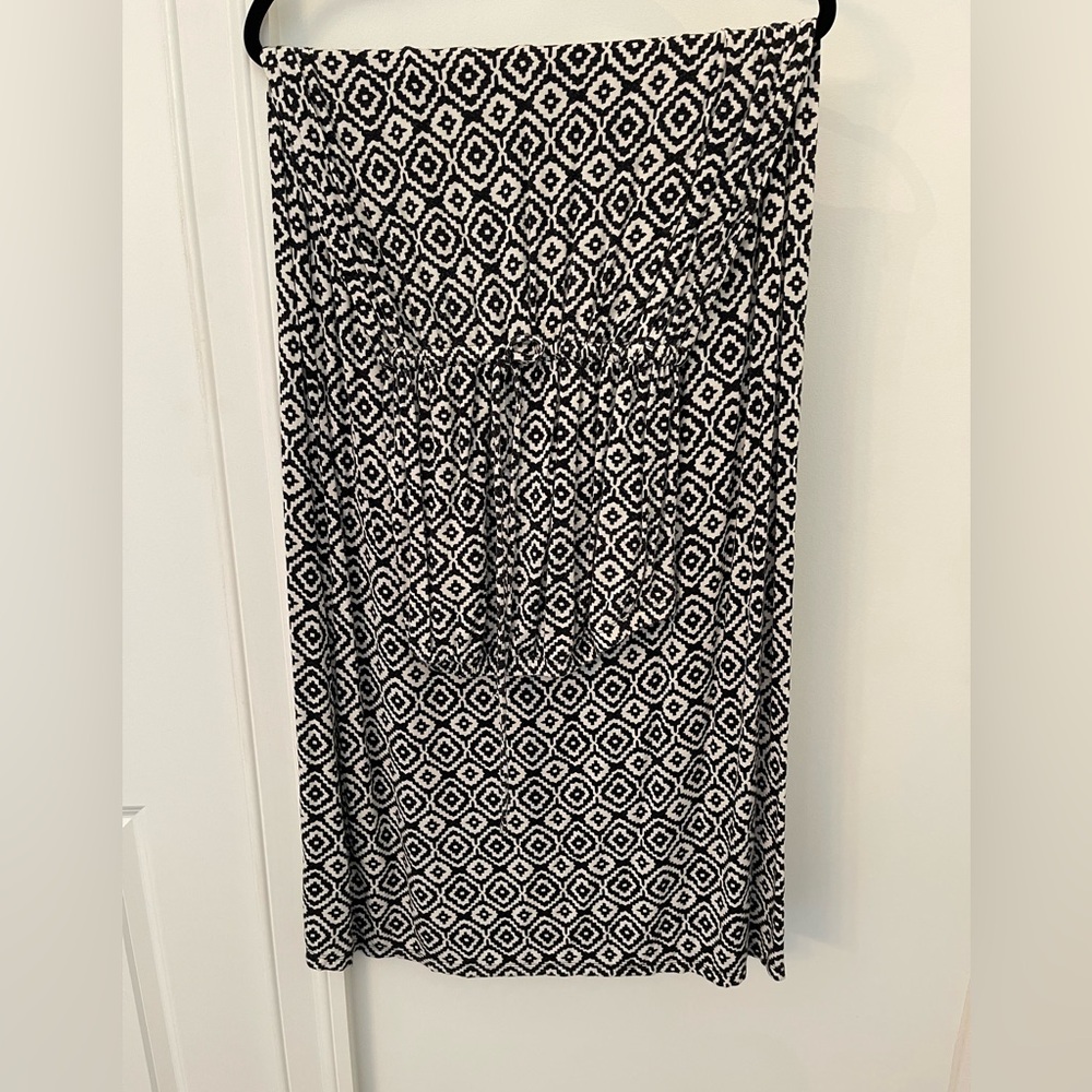 Old Navy Black and White Geometric Pattern Strapless Dress Large